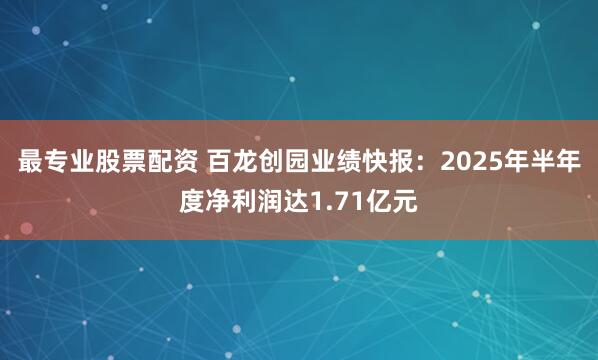 最专业股票配资 百龙创园业绩快报：2025年半年度净利润达1.71亿元